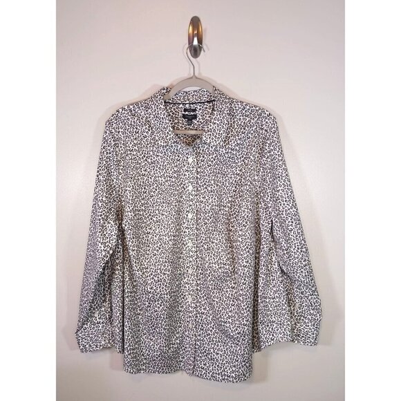 Talbots Leopard Print Mob Wife Non-Iron Long Sleeve Stretch Blouse Size 20W - Picture 1 of 4